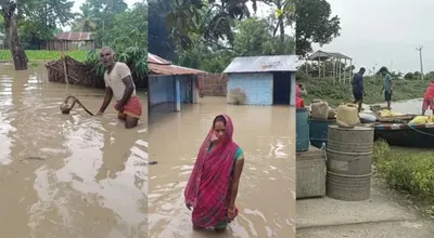 bihar flood  भारी बरखा के बाद विकराल रूप देखा रहल बिया कोसी  गांव में घुसल पानी  पलायन के मजबूर भइलें ग्रामीण