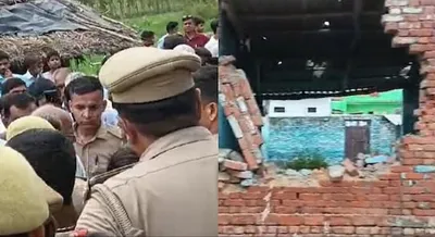 उत्तर प्रदेश   धर्मस्थल के दीवार गिरले पs मचल बवाल  कई थाना के पुलिस फोर्स तैनात